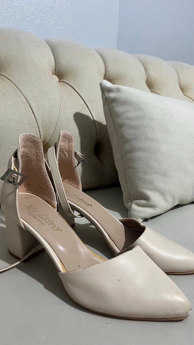 Beyaz Deri  Kadın Topuklu Ayakkabı - Görsel 3