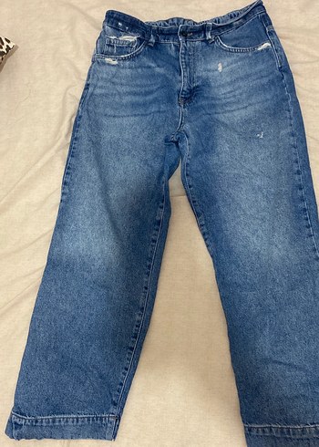 Mavi Rahat Kesim Kadın Midi Boy Kot Pantolon düşük bel