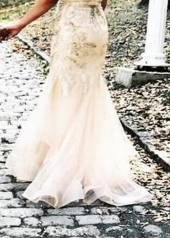 Pudra Pembe Straplez Denizkızı Gelinlik - Görsel 3