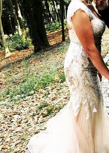 Pudra Pembe Straplez Denizkızı Gelinlik - Görsel 4