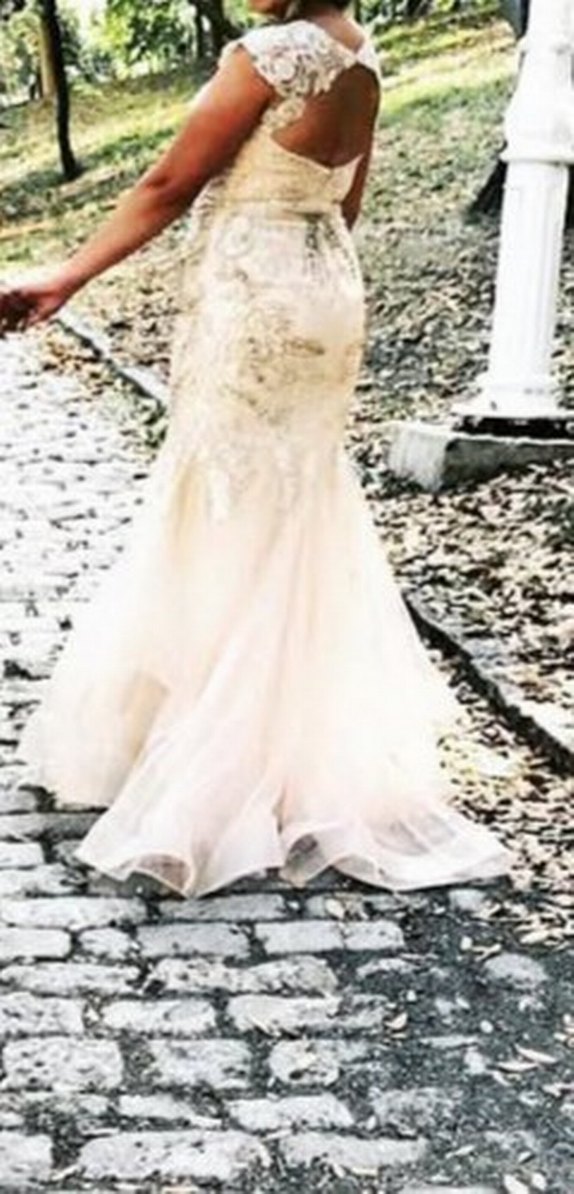 Pudra Pembe Straplez Denizkızı Gelinlik - Görsel 3