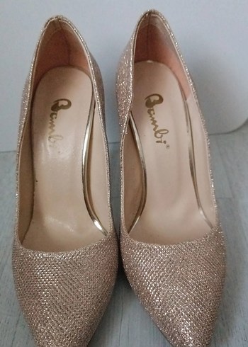 Bej Parlak Simli Yılan Desenli Stiletto