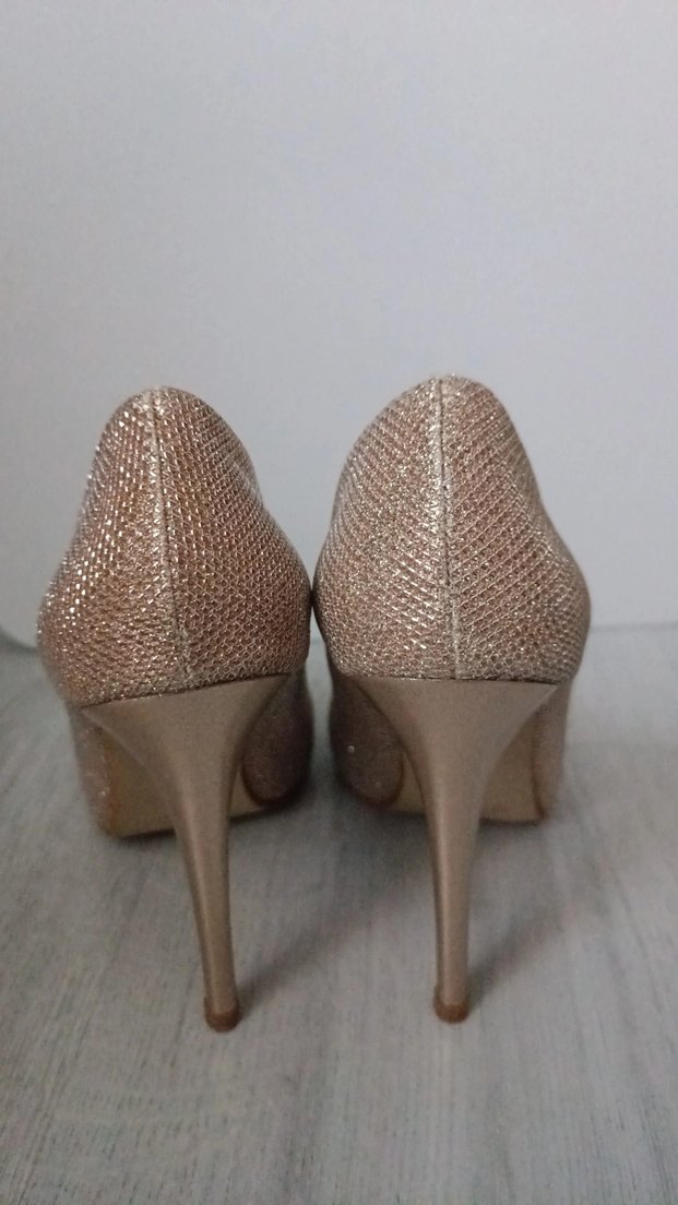 Bej Parlak Simli Yılan Desenli Stiletto - Görsel 3