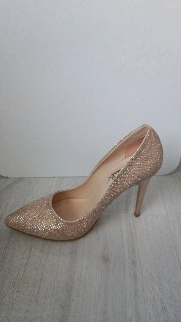 Bej Parlak Simli Yılan Desenli Stiletto - Görsel 4