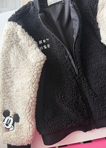 Beyaz Siyah Nakışlı çocuk Peluş Ceket - Görsel 3