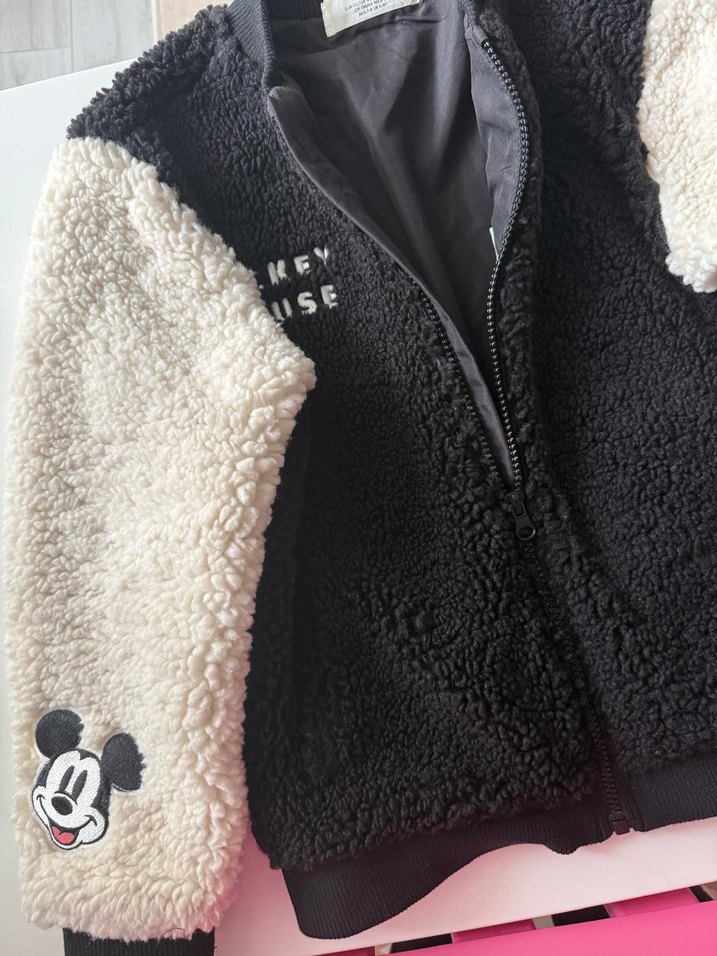 Beyaz Siyah Nakışlı çocuk Peluş Ceket - Görsel 3