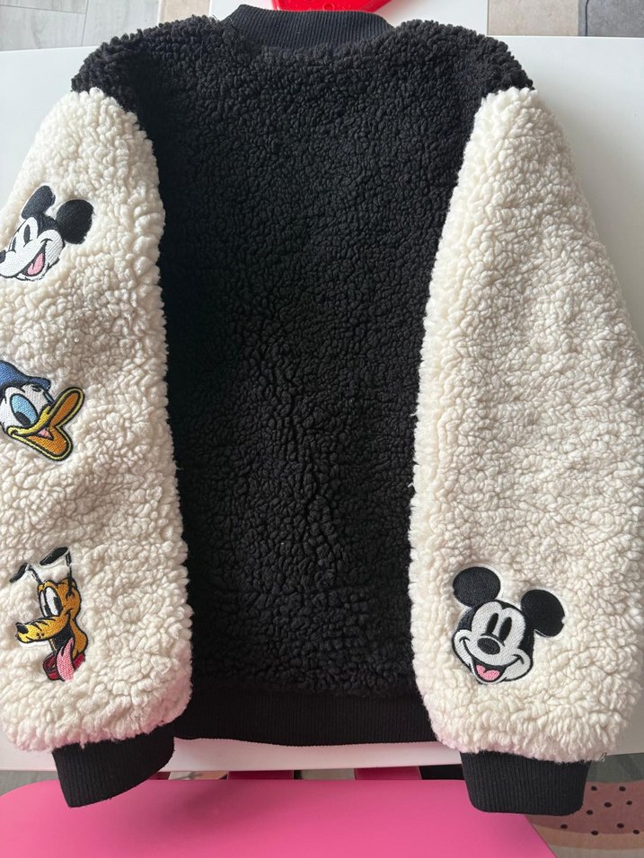 Beyaz Siyah Nakışlı çocuk Peluş Ceket - Görsel 2