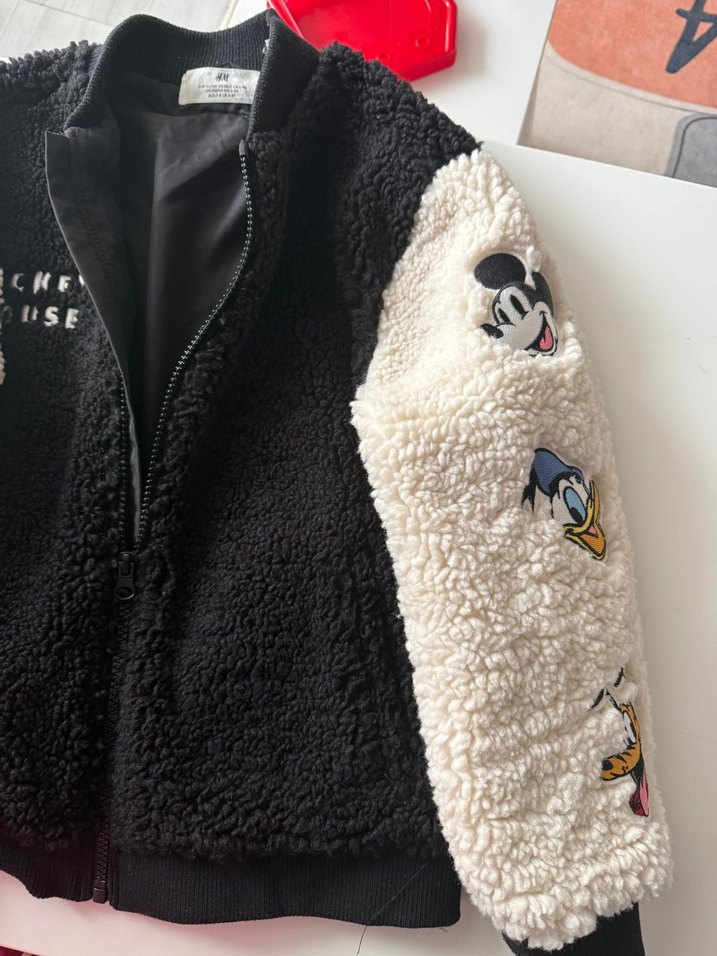 Beyaz Siyah Nakışlı çocuk Peluş Ceket - Görsel 4