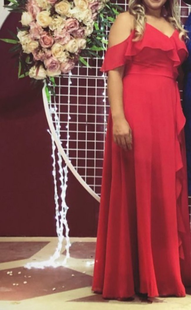 Kırmızı V Yaka Uzun Abiye Elbise Zara point - Görsel 3