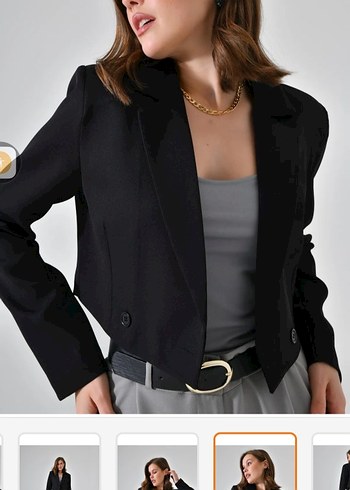 s Beden Düğmeli Siyah Kadın Midi Blazer