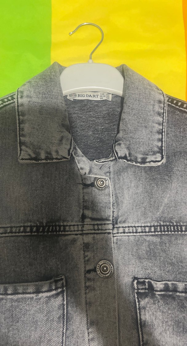 Gri Batik Desenli Kadın Denim Ceket - Görsel 3