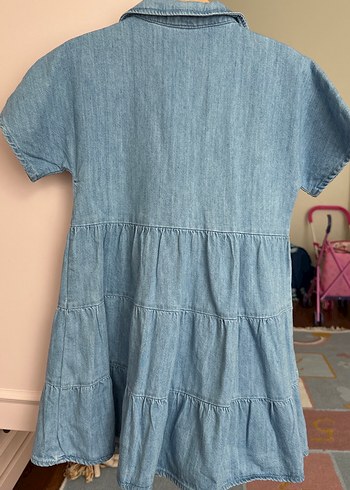 Zara Kız Çocuk Mavi Denim Kısa Kollu Elbise