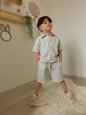 6 Yaş Beden ERKEK ÇİZGİLİ POLO YAKA TAKIM