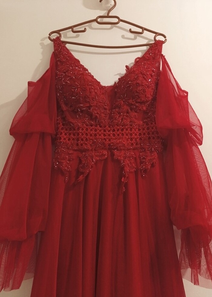 Kırmızı kına gecesi elbisesi - Görsel 3