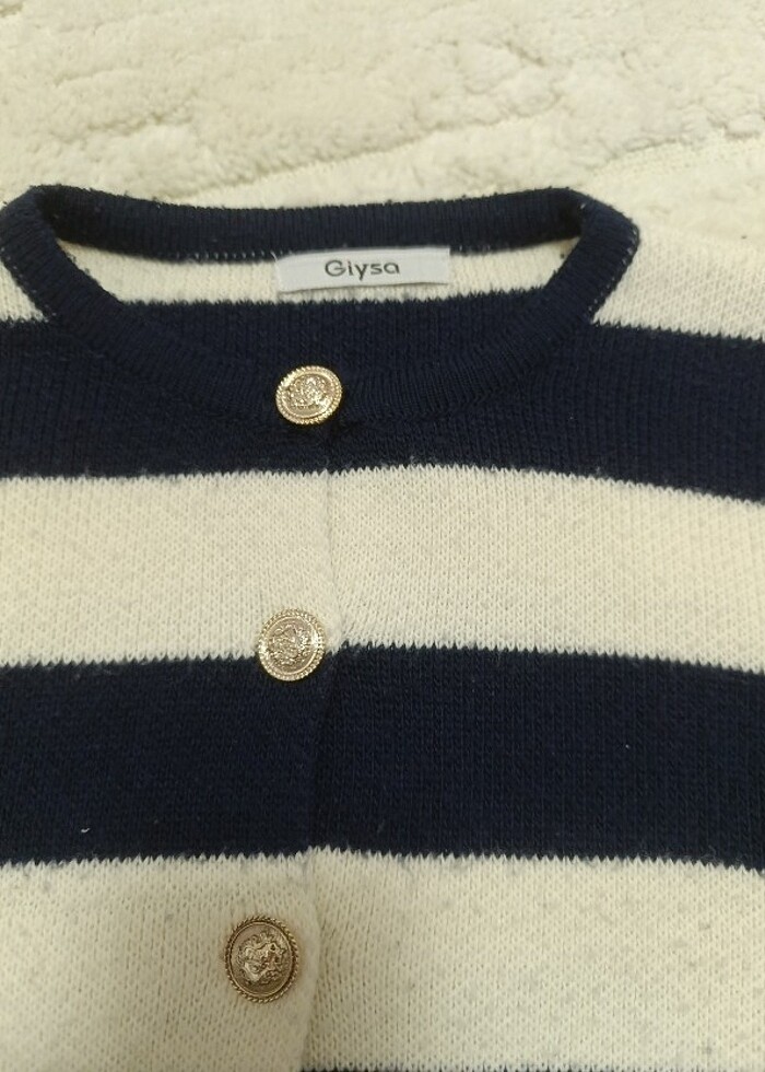 Çizgili kalın triko hırka  - Görsel 2