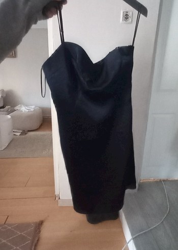 Zara Lacivert Drapeli Straplez Midi Elbise