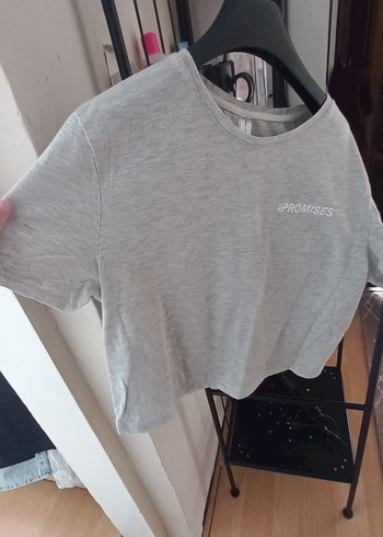 H&M Gri Pamuklu Kısa Kollu Salaş Tişört