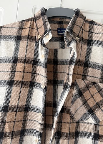 Bej Ekose Pamuklu Gömlek Unisex - Görsel 3