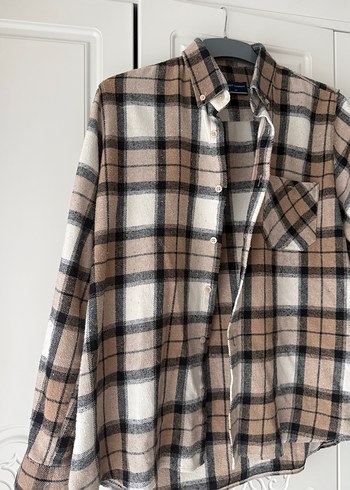 Bej Ekose Pamuklu Gömlek Unisex - Görsel 2