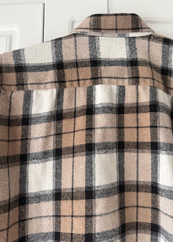 Bej Ekose Pamuklu Gömlek Unisex - Görsel 5