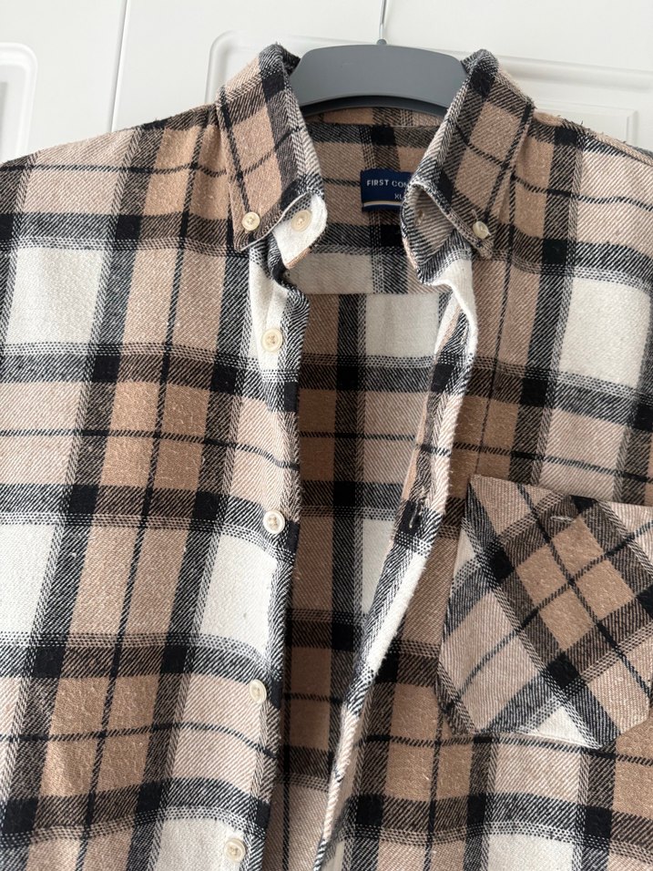 Bej Ekose Pamuklu Gömlek Unisex - Görsel 3