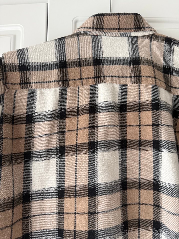 Bej Ekose Pamuklu Gömlek Unisex - Görsel 5