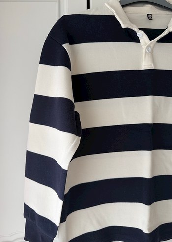 Düğmeli Çizgili Pamuklu Sweatshirt - Görsel 2