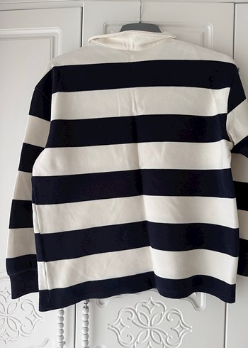 Düğmeli Çizgili Pamuklu Sweatshirt - Görsel 4