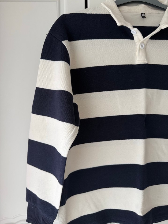 Düğmeli Çizgili Pamuklu Sweatshirt - Görsel 2