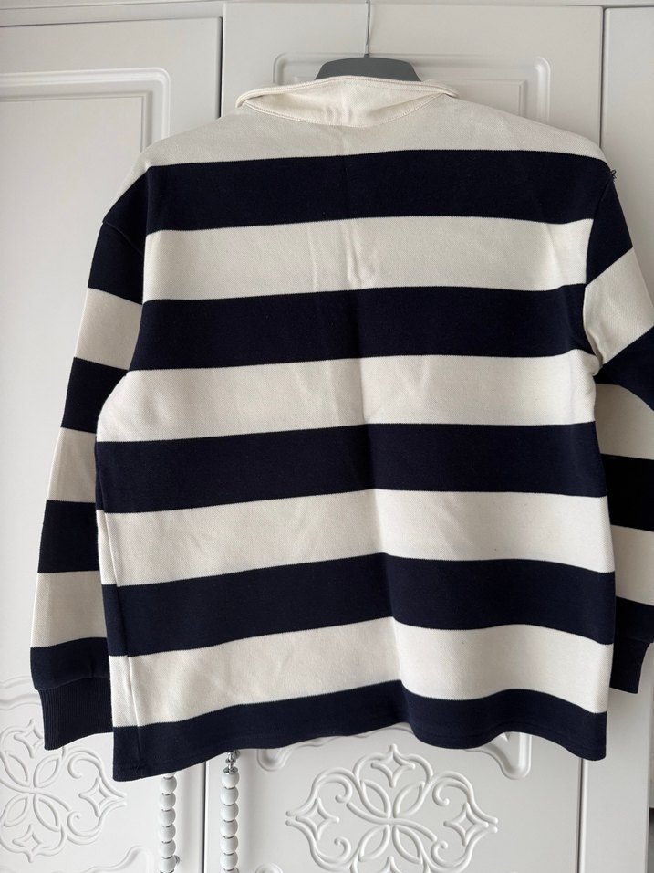 Düğmeli Çizgili Pamuklu Sweatshirt - Görsel 4