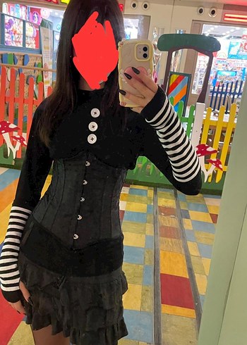 Desenli Siyah Gothic Korse - Görsel 3