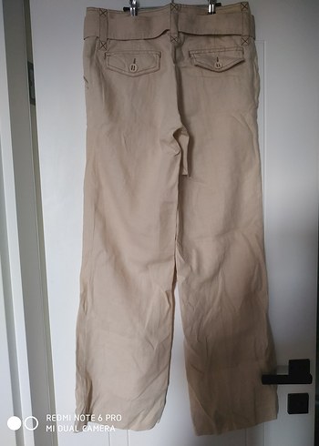 Loft Bej Kemerli Keten Midi Kadın Pantolon