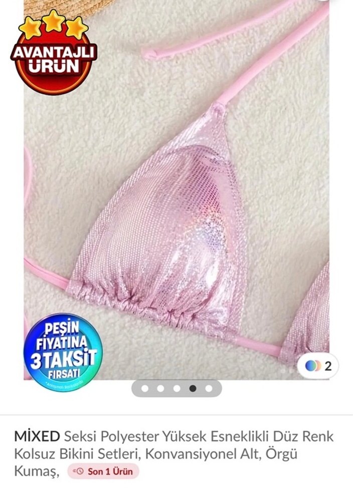 Pul İşlemeli Mini Pembe Bikini Üstü - Görsel 2