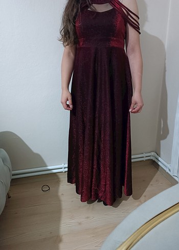 Bordo Parlak Midi Straplez Gotik Elbise