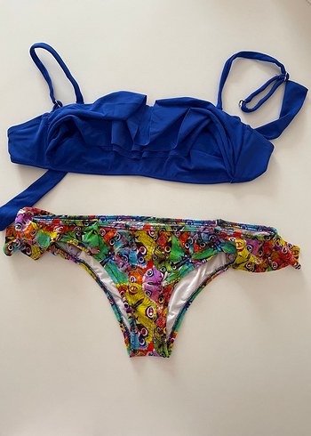 Mavi Fırfırlı Strappy Mini Bikini