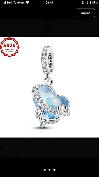 Mavi Kalpli Charm