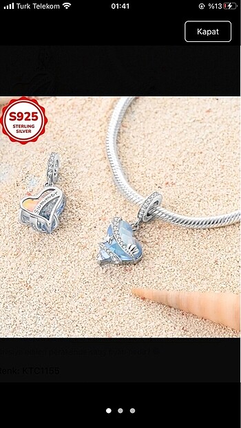 Pandora Mavi Kalpli Charm