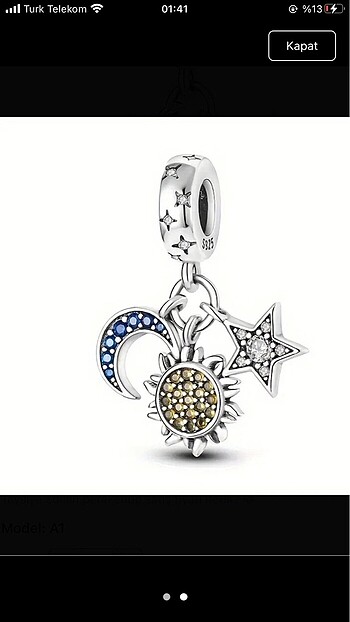 Güneş/Ay/Yıldız Sallantılı Charm