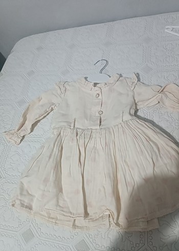 Kız Çocuk krem Keten Fırfırlı Elbise