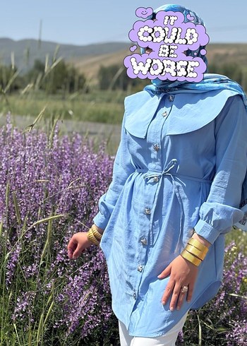 Uzun Kollu Mavi Batik Denim Kadın Gömlek