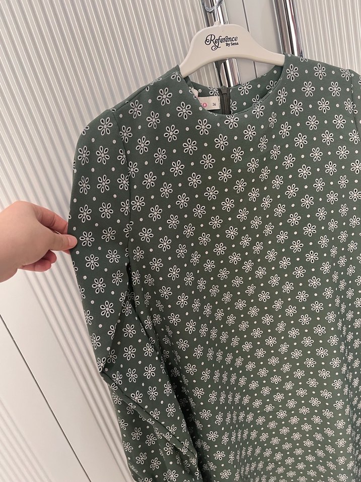 Uzun Kollu Düğmeli Yeşil tunik - Görsel 4