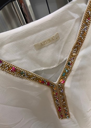 Nakışlı Beyaz Bohem V Yaka Kadın Bluz - Görsel 3