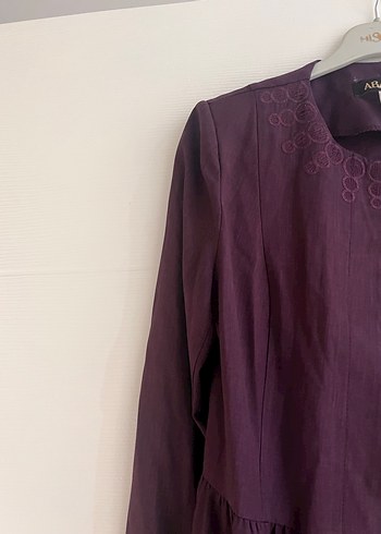 Mor Nakışlı Düğmeli Midi pardesü - Görsel 6
