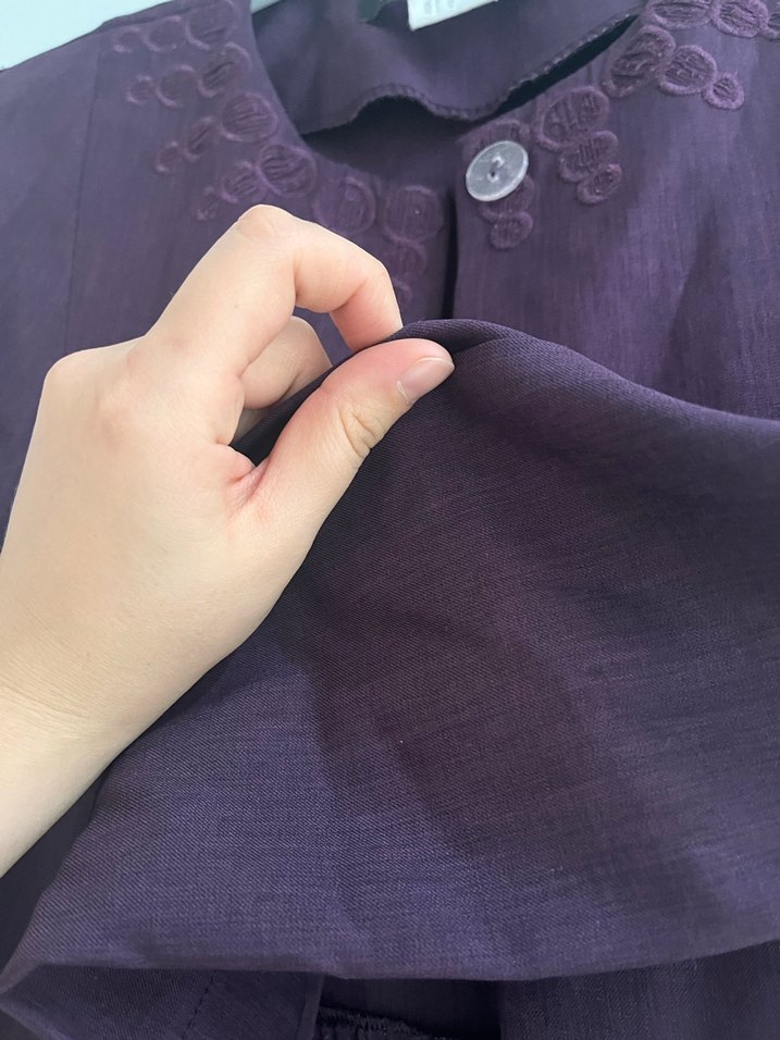 Mor Nakışlı Düğmeli Midi pardesü - Görsel 5