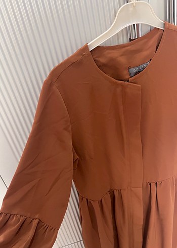 Uzun Kollu Kahverengi Salaş Elbise - Görsel 5