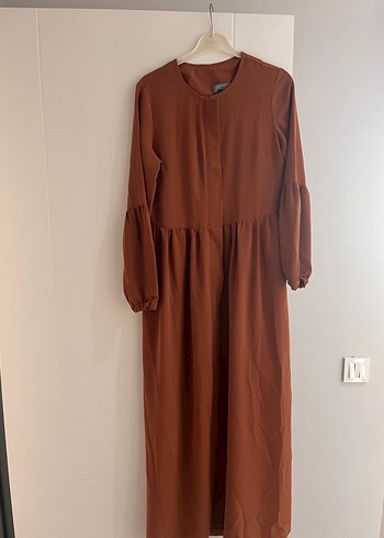 Uzun Kollu Kahverengi Salaş Elbise - Görsel 2