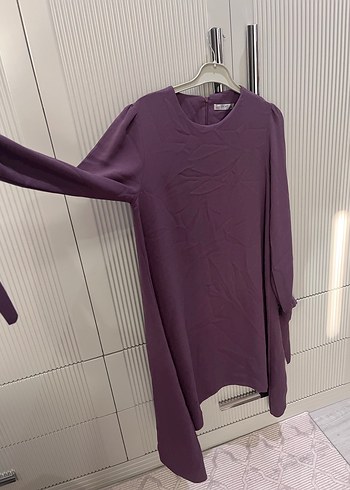 Mor Kadın Midi Tunik, Uzun Kollu, Salaş Kesim - Görsel 3