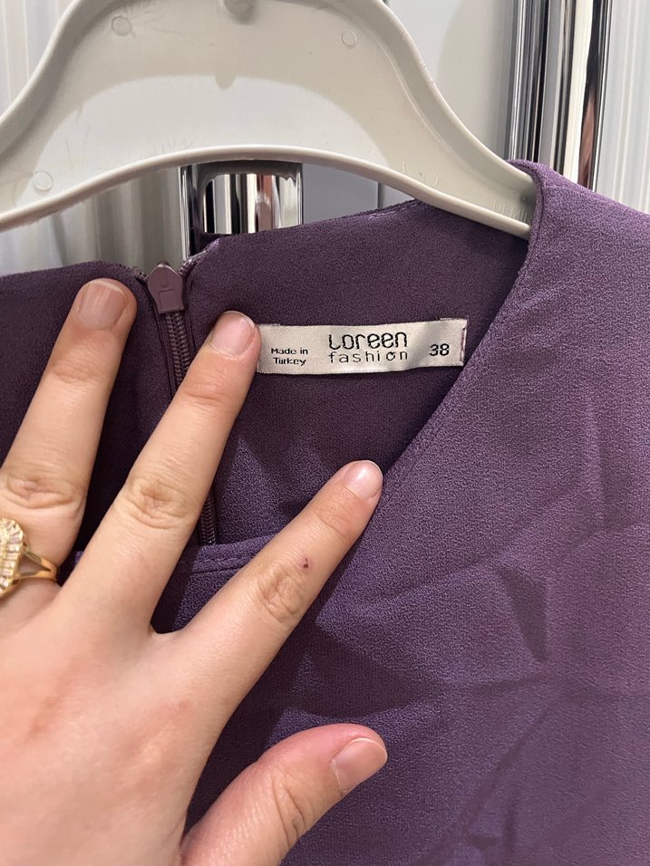 Mor Kadın Midi Tunik, Uzun Kollu, Salaş Kesim - Görsel 4