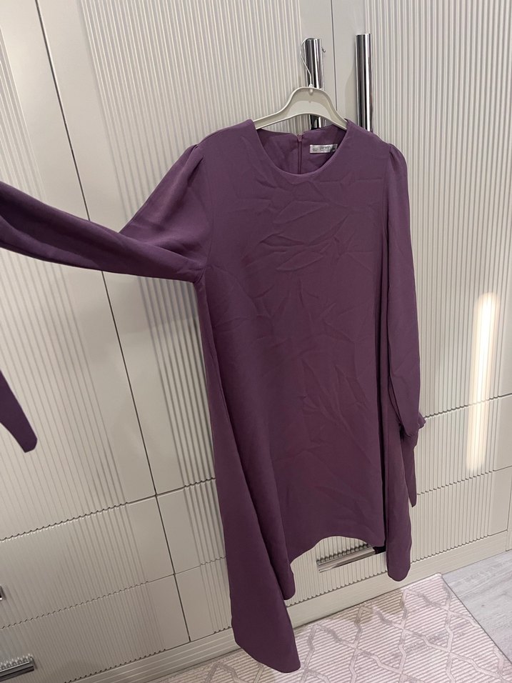 Mor Kadın Midi Tunik, Uzun Kollu, Salaş Kesim - Görsel 3