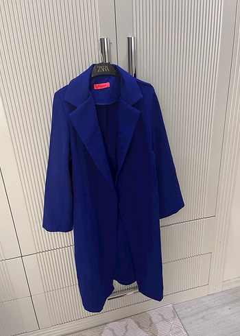 Zara Mavi Uzun Kadın Blazer Ceket - Görsel 4